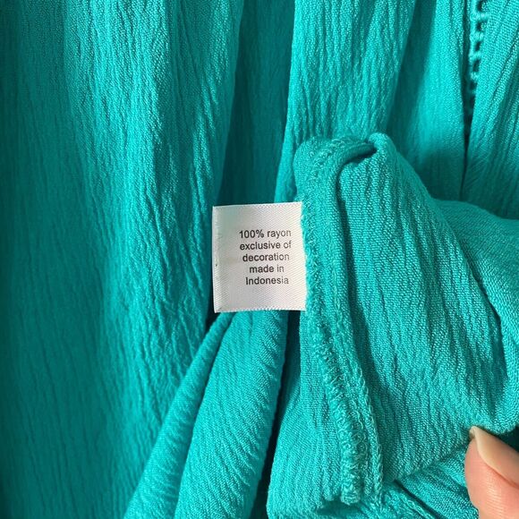 Lane Bryant Women's Tunic Teal Sz 14 Flare Sleeve Squared Neck Rayon Blouse Top - Picture 11 of 11